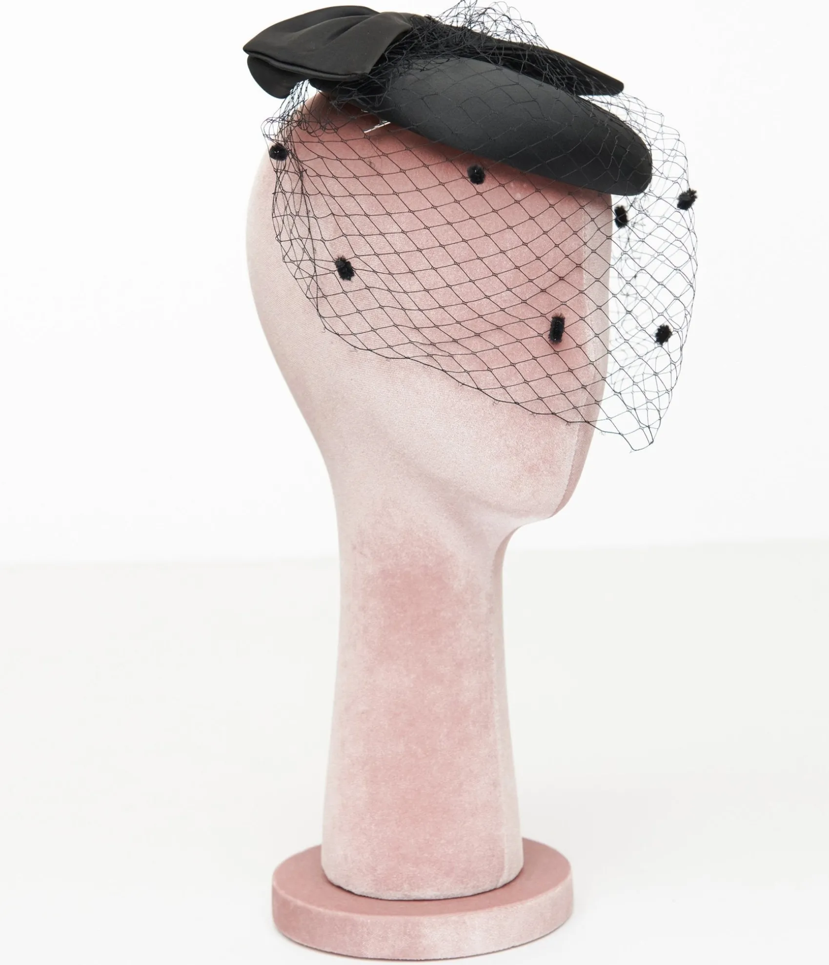 Unique Vintage 1950s Black Bow Pillbox Fascinator Hat