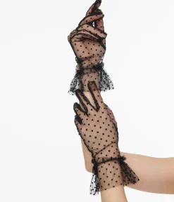 Unique Vintage 1950s Black Dot Mesh Gloves