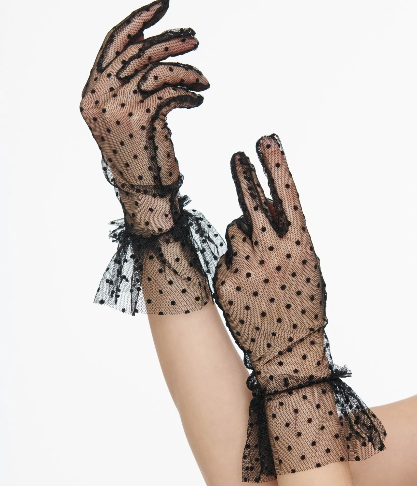 Unique Vintage 1950s Black Dot Mesh Gloves