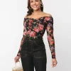 Unique Vintage 1940s Black Floral Lace Saturday Night Bodysuit
