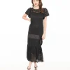 Unique Vintage 1920s Black Floral Lace & Bow Flapper Dress