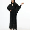 Unique Vintage 1970s Black Floral Burnout Mesh High Neck Caftan