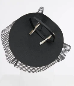 Unique Vintage 1930s Black Floral & Mesh Fascinator