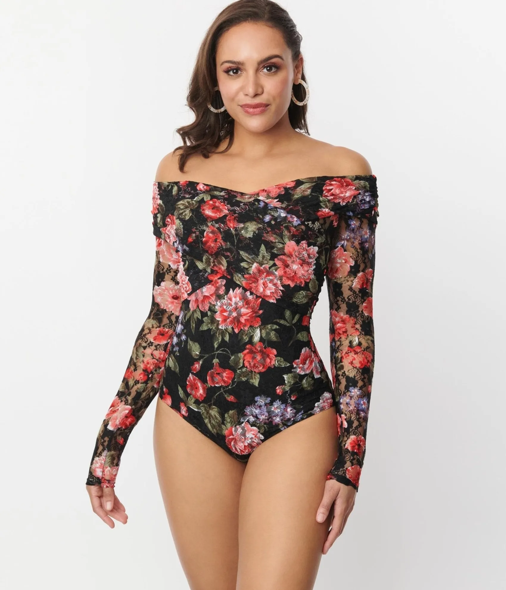 Unique Vintage 1940s Black Floral Lace Saturday Night Bodysuit