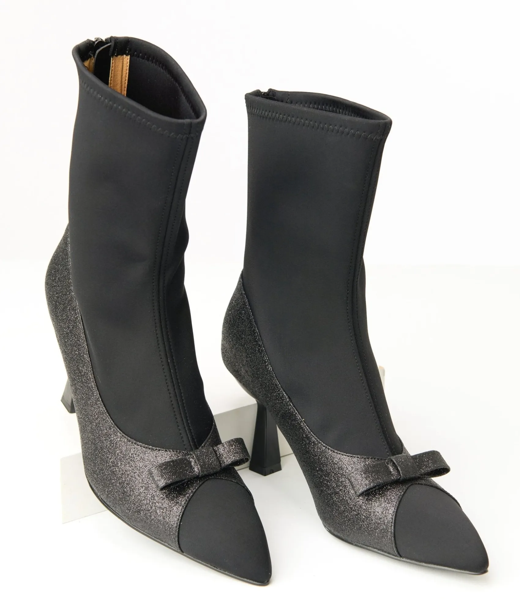 Unique Vintage 1950s Black Glitter Bow Boots