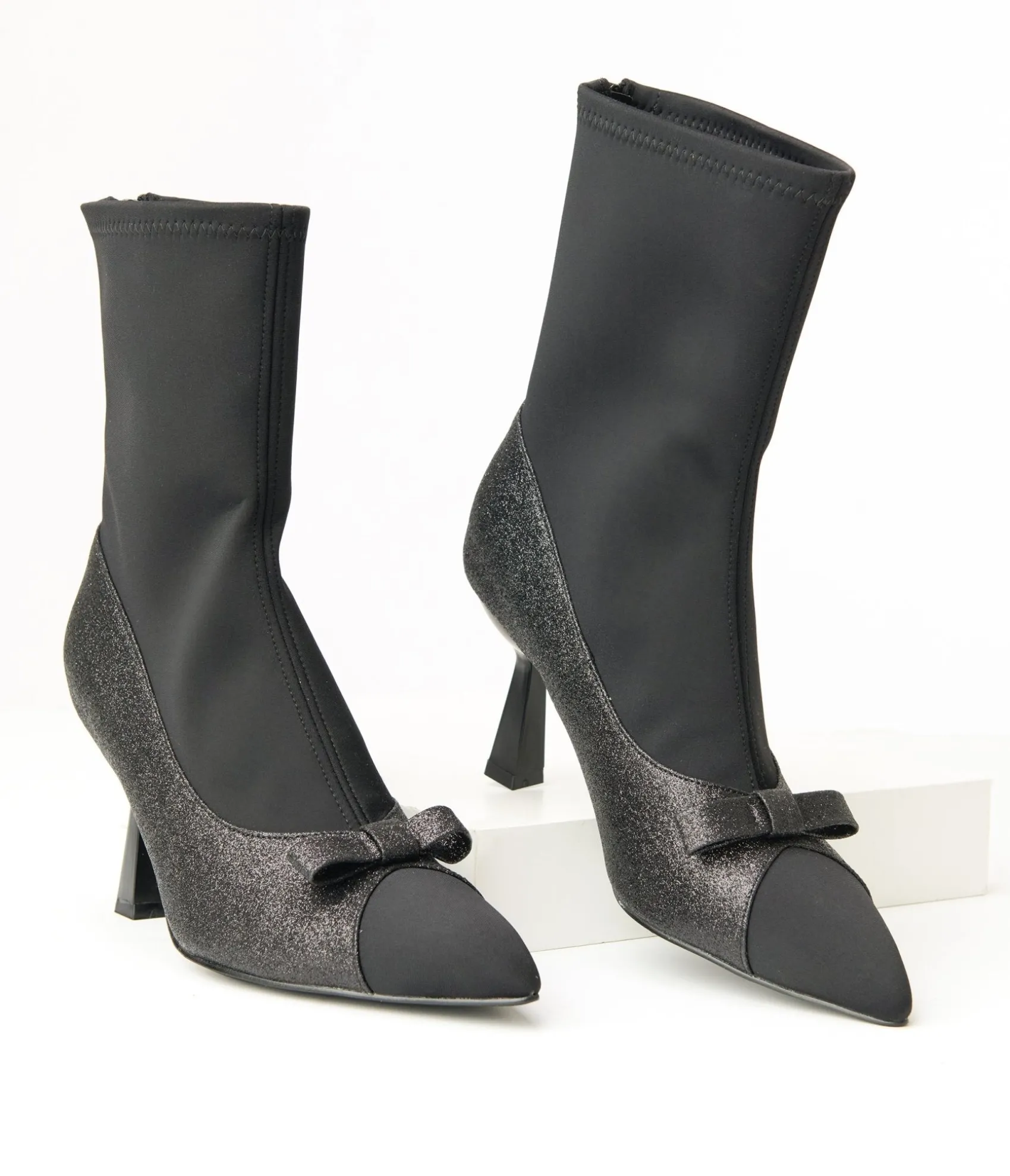 Unique Vintage 1950s Black Glitter Bow Boots