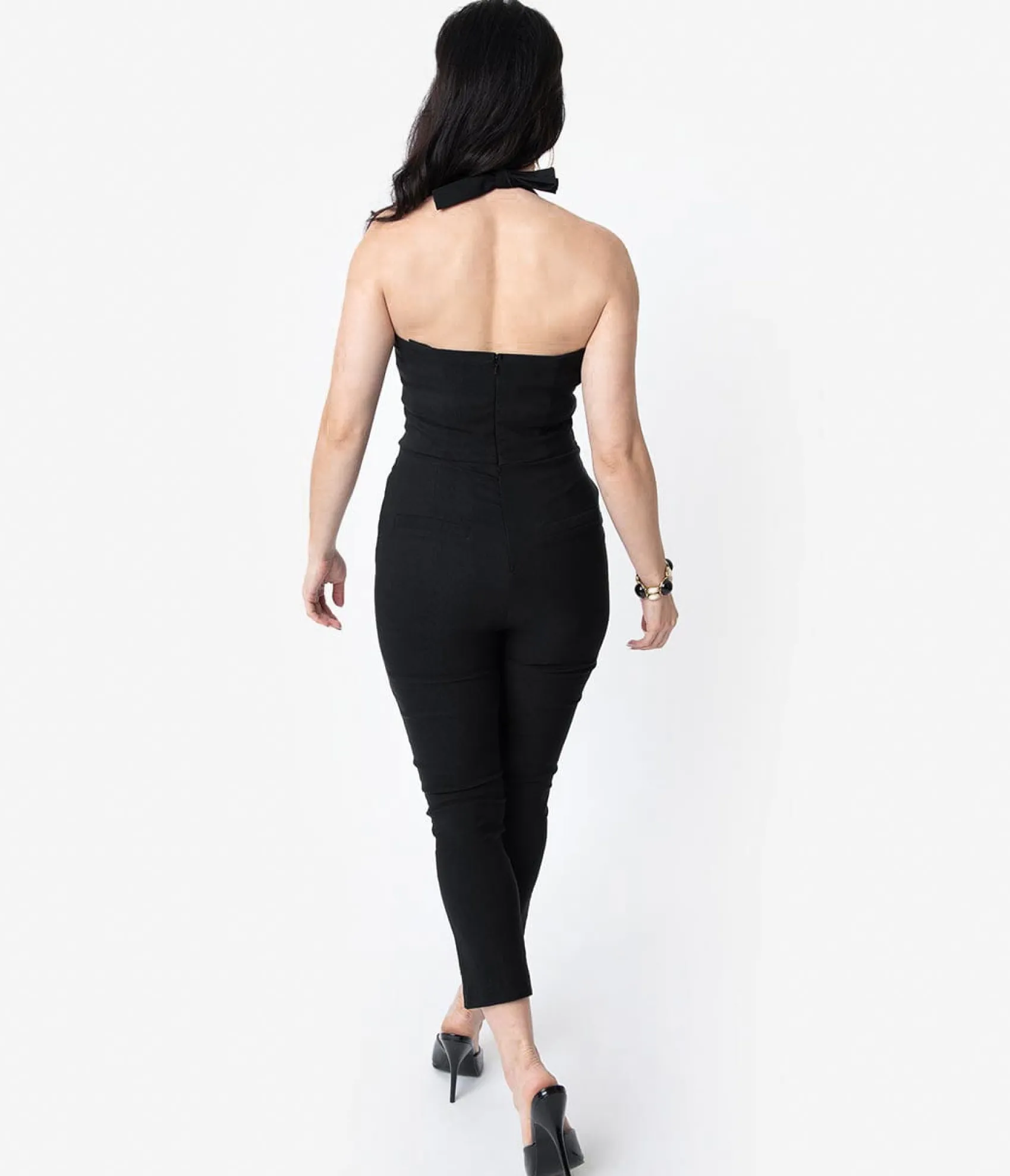 Unique Vintage 1950s Black Halter Marcel Jumpsuit