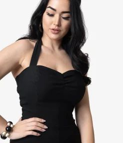 Unique Vintage 1950s Black Halter Marcel Jumpsuit