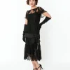 Unique Vintage 1920s Black Lace & Bow Flapper Dress