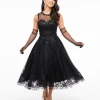 Unique Vintage 1950s Black Lace & Tulle Riviera Dress