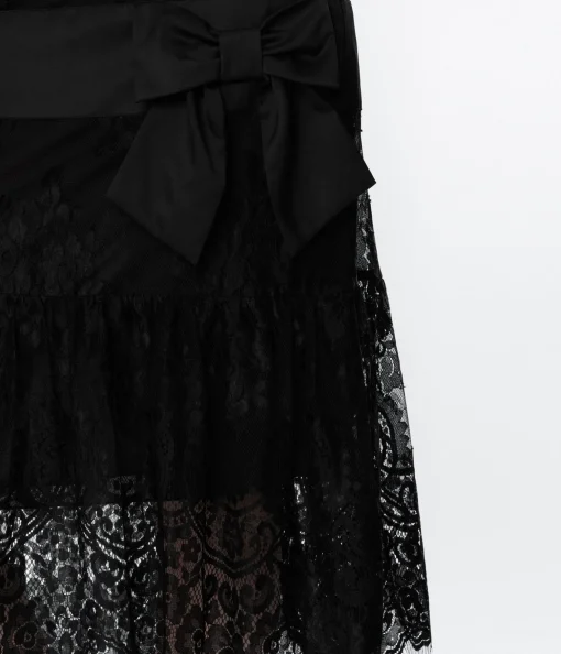 Unique Vintage 1920s Black Lace & Bow Flapper Dress