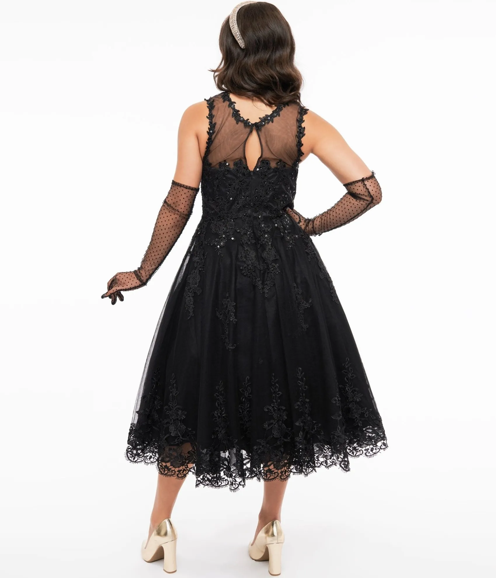 Unique Vintage 1950s Black Lace & Tulle Riviera Dress