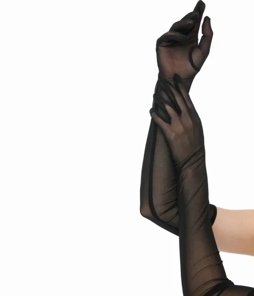 Unique Vintage 1920s Black Mesh Elbow Length Gloves