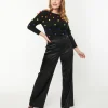 Unique Vintage 1940s Black Satin High Waist Ginger Pants