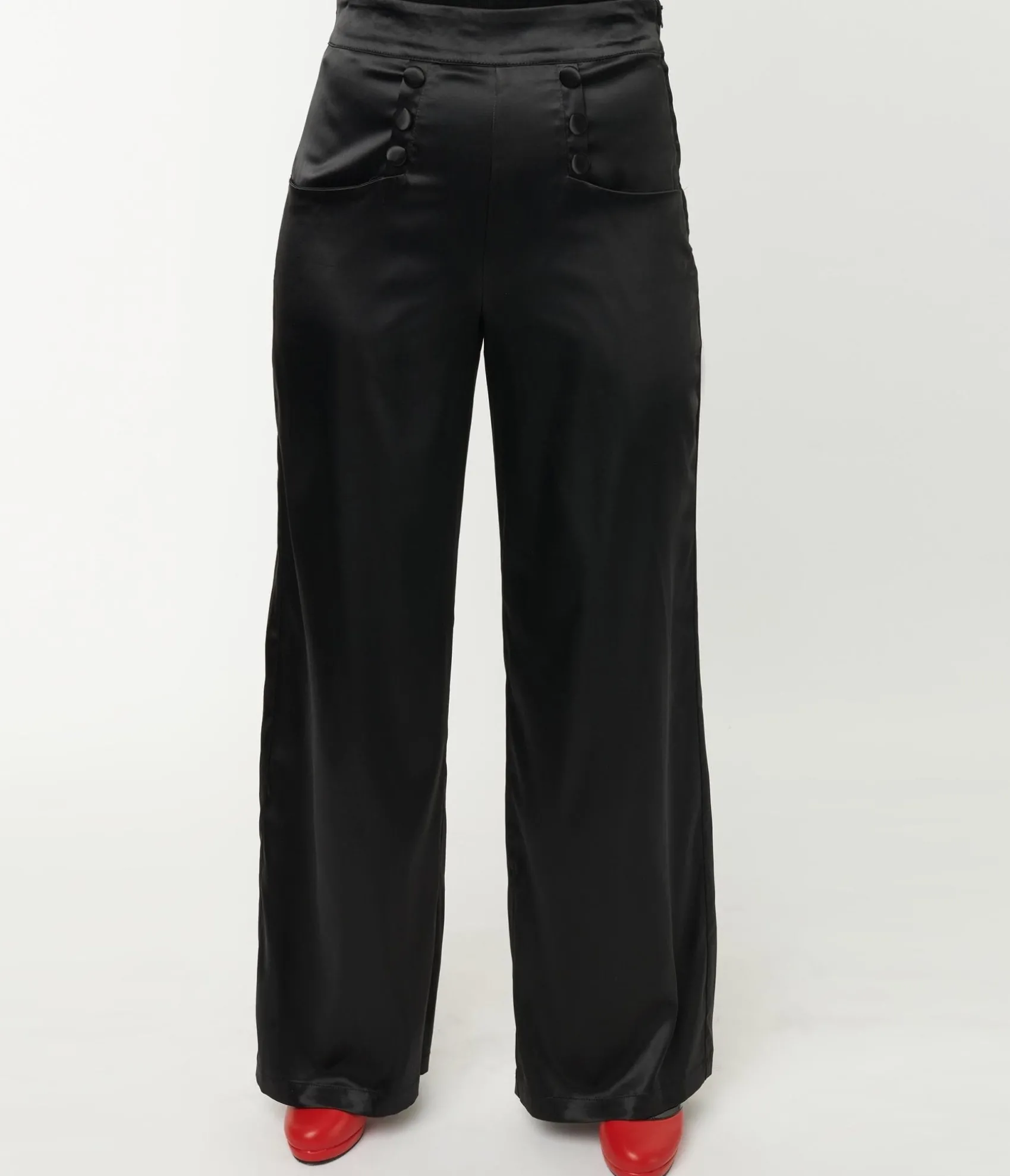 Unique Vintage 1940s Black Satin High Waist Ginger Pants