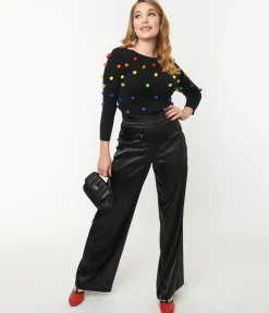 Unique Vintage 1940s Black Satin High Waist Ginger Pants