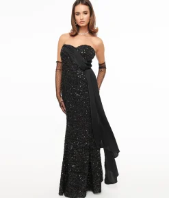 Unique Vintage 1930s Black Sequin Lace Mermaid Dress
