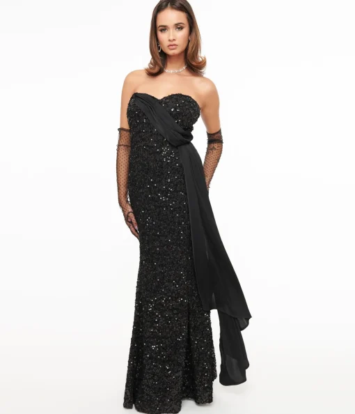 Unique Vintage 1930s Black Sequin Lace Mermaid Dress