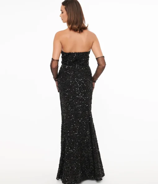 Unique Vintage 1930s Black Sequin Lace Mermaid Dress