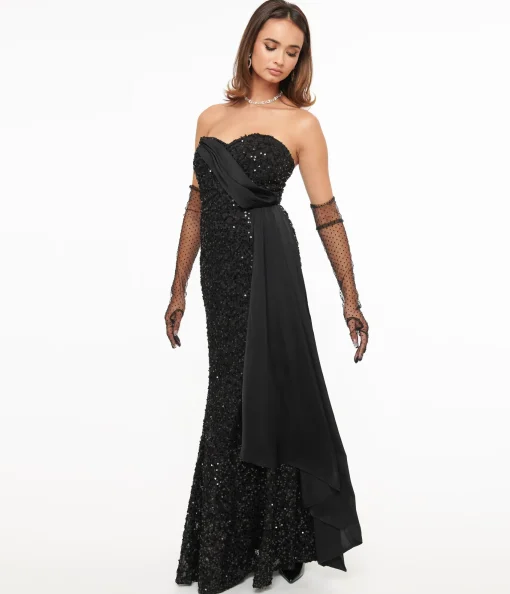 Unique Vintage 1930s Black Sequin Lace Mermaid Dress