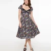 Unique Vintage 1950s Black Spellbinding Print Swing Dress