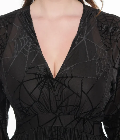 Unique Vintage 1970s Black Spiderweb Maxi Dress