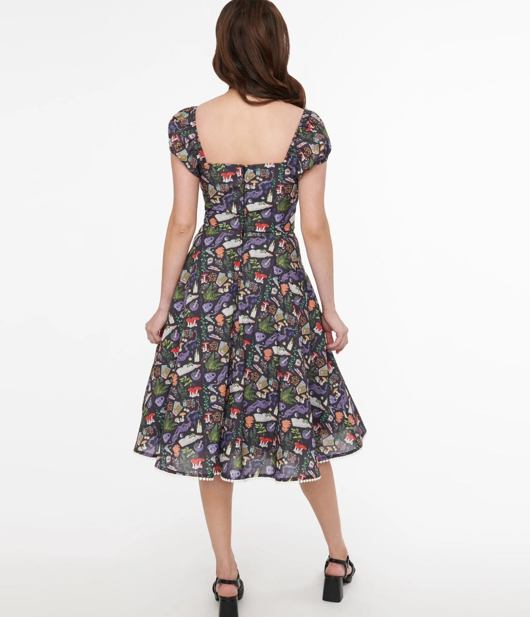 Unique Vintage 1950s Black Spellbinding Print Swing Dress