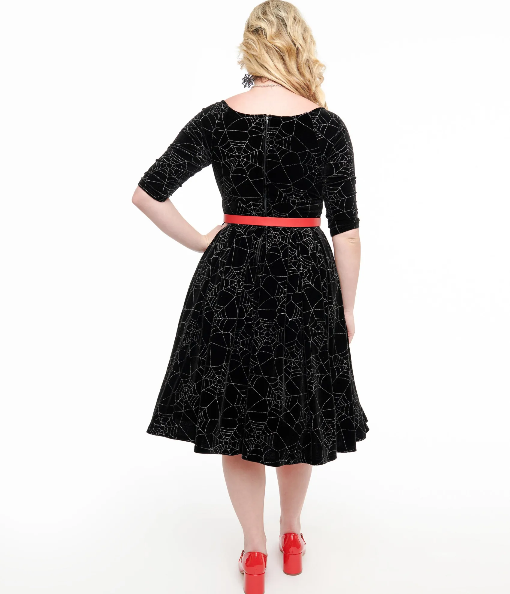 Unique Vintage 1950s Black Velvet & Silver Spiderweb Marceline Swing Dress