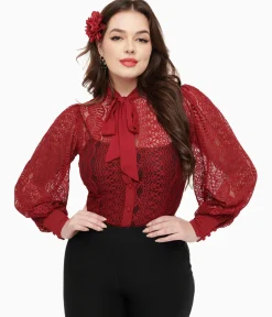 Unique Vintage 1940s Burgundy Lace Gwen Blouse