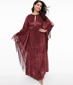 Unique Vintage 1960s Burgundy Velvet Burnout Caftan