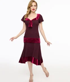 Unique Vintage 1920s Burgundy Wilshire Flapper Day Dress