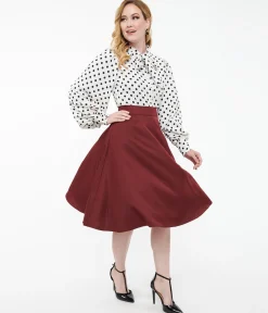 Unique Vintage 1950s Burgundy High Waist Vivien Swing Skirt
