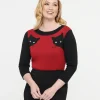 Unique Vintage 1950s Burgundy & Black Cat Sleeve Minou Sweater