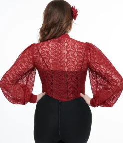 Unique Vintage 1940s Burgundy Lace Gwen Blouse
