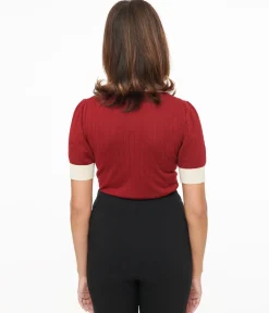 Unique Vintage 1950s Burgundy & Rhinestone Buttons Prim & Pretty Sweater