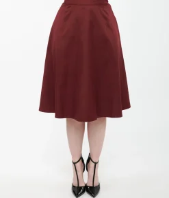 Unique Vintage 1950s Burgundy High Waist Vivien Swing Skirt