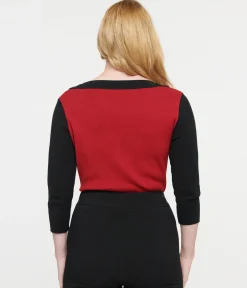Unique Vintage 1950s Burgundy & Black Cat Sleeve Minou Sweater