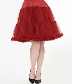 Unique Vintage 1950s Burgundy Retro Style Ruffled Petticoat Crinoline