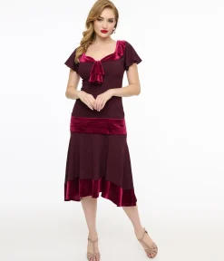 Unique Vintage 1920s Burgundy Wilshire Flapper Day Dress