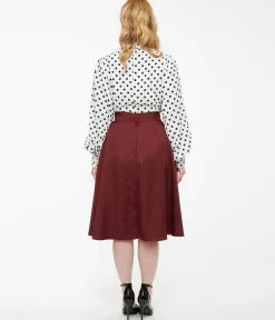 Unique Vintage 1950s Burgundy High Waist Vivien Swing Skirt