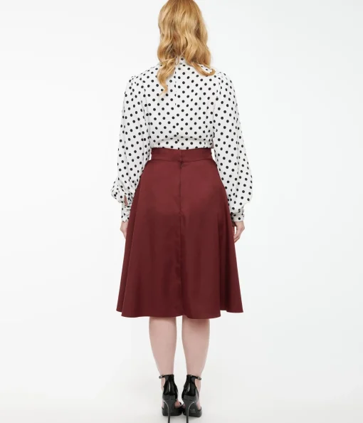 Unique Vintage 1950s Burgundy High Waist Vivien Swing Skirt