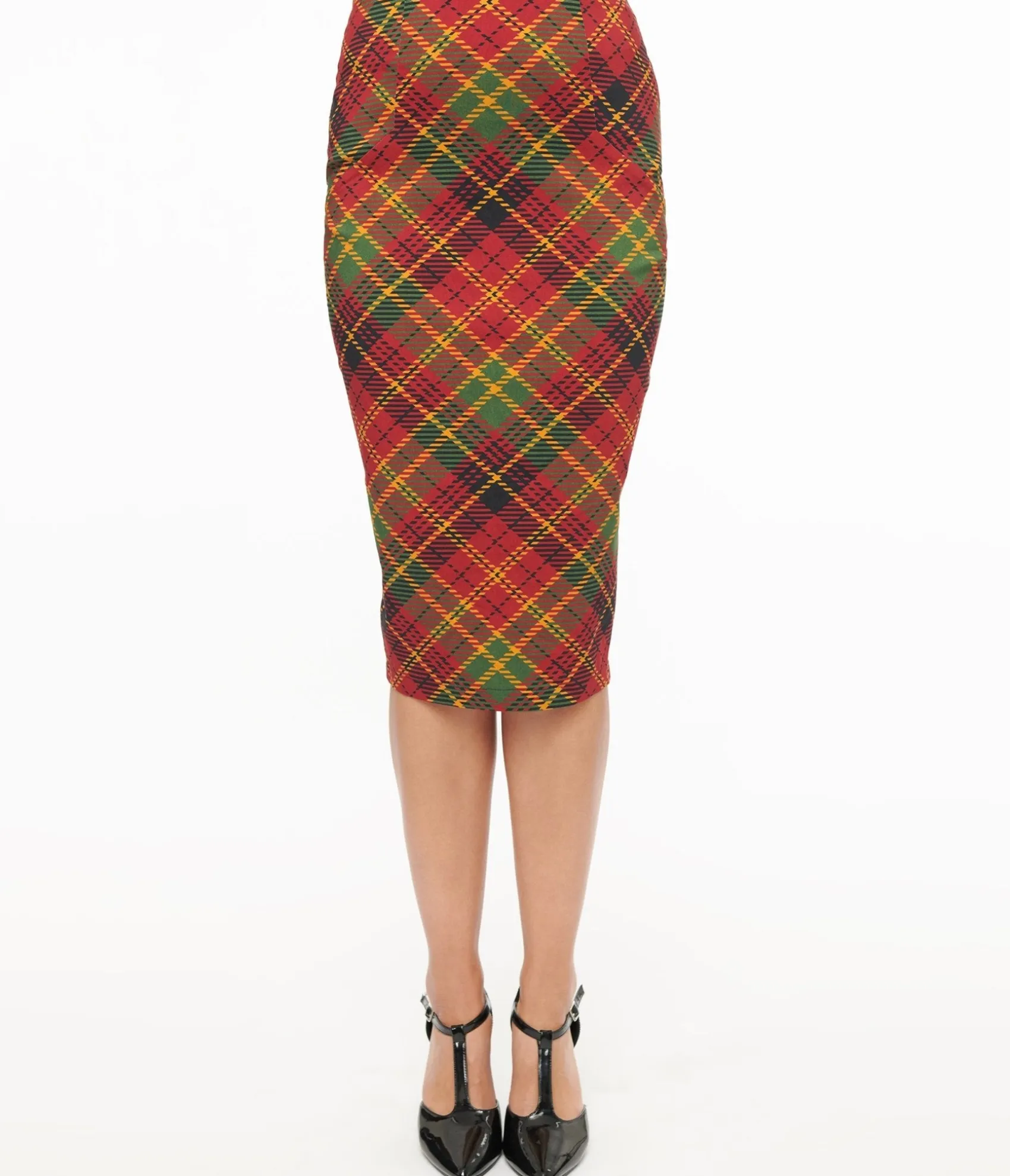 Unique Vintage 1950s Burnt Orange & Green Plaid Tracy Pencil Skirt