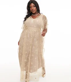 Unique Vintage 1960s Champagne Celestial Sequin Caftan