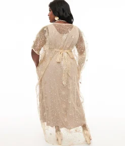 Unique Vintage 1960s Champagne Celestial Sequin Caftan