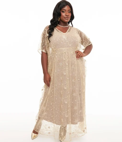 Unique Vintage 1960s Champagne Celestial Sequin Caftan