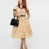 Unique Vintage 1950s Cream Floral Alexis Swing Dress