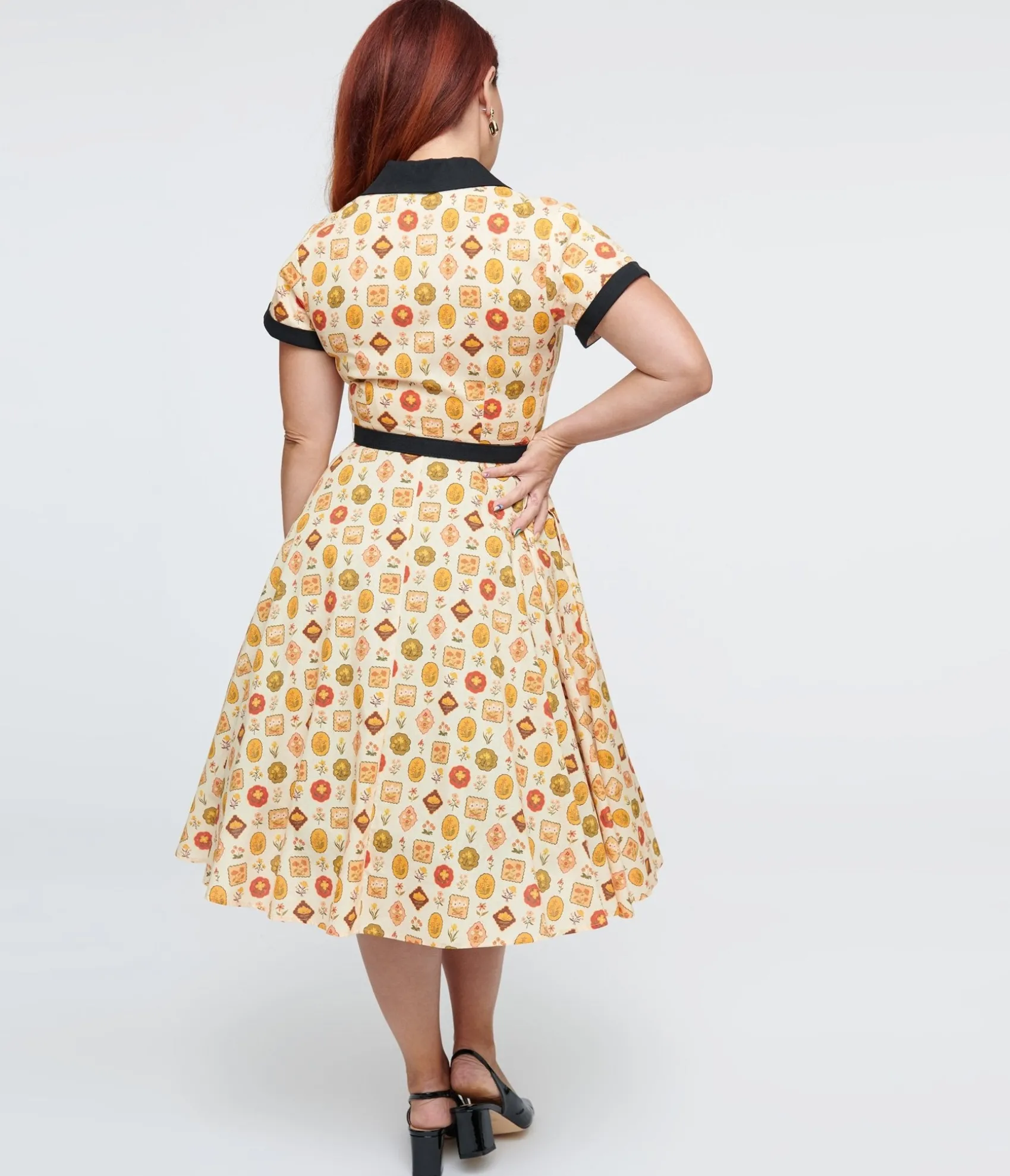 Unique Vintage 1950s Cream Floral Alexis Swing Dress