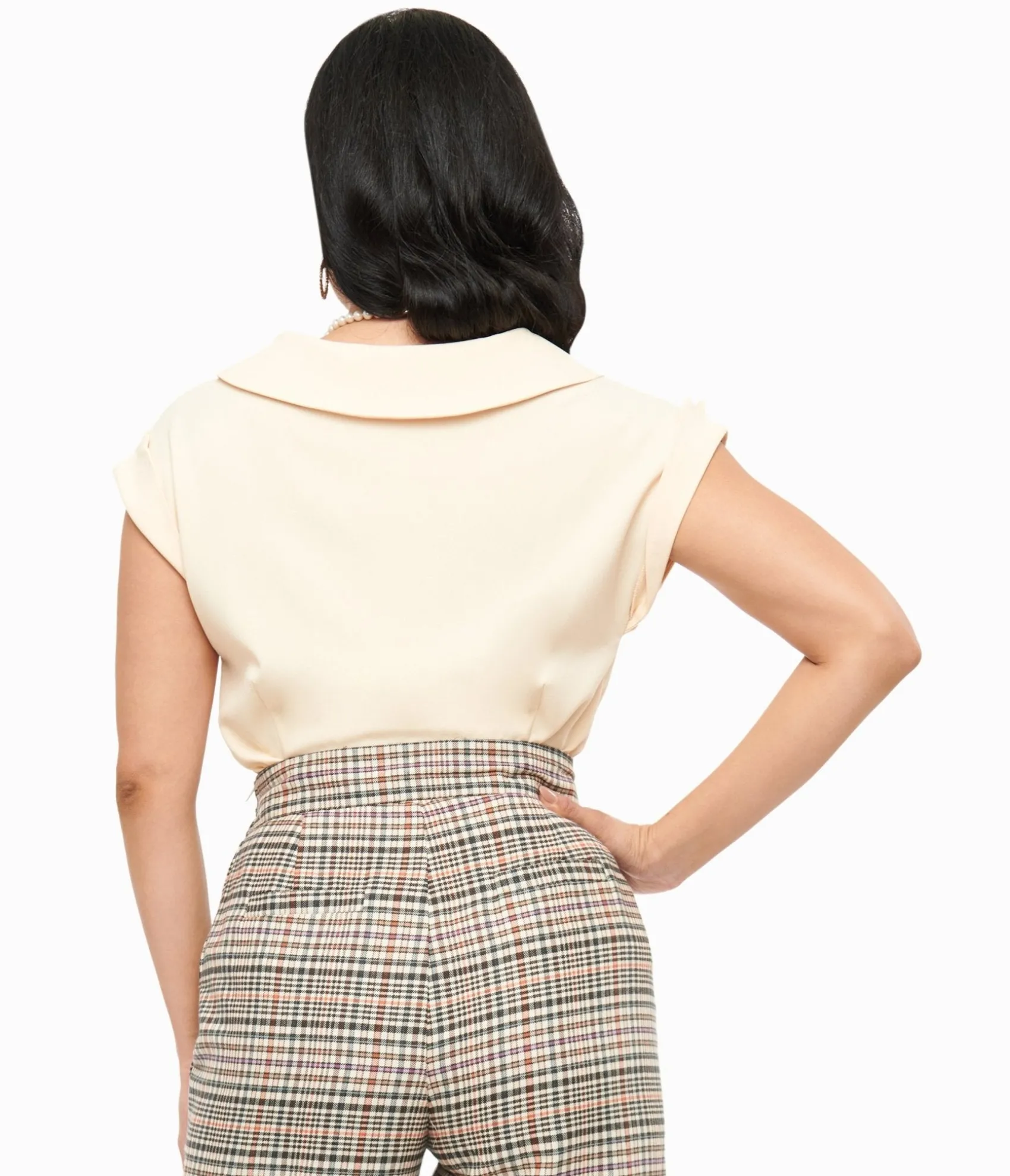 Unique Vintage 1960s Dark Cream Twill Sleeveless Blouse