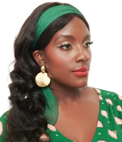 Unique Vintage 1950s Dark Green Chiffon Hair Scarf