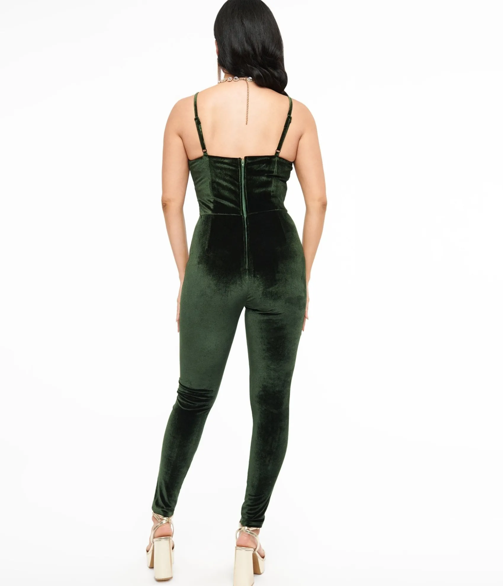 Unique Vintage 1970s Dark Green Velvet Jumpsuit